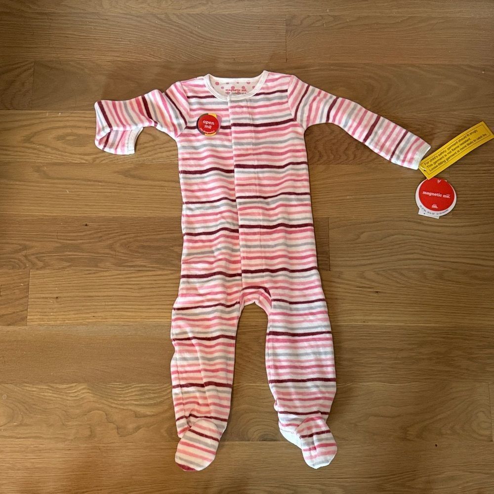 Magnetic Me Pink and White Striped Footie